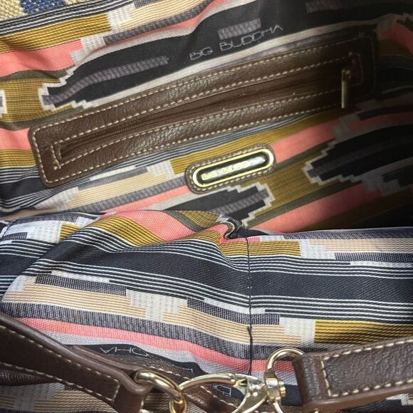 Big Buddha navy Blue &Beige stripes Fabric Large Tote Bag synthetic brown straps - Picture 11 of 16